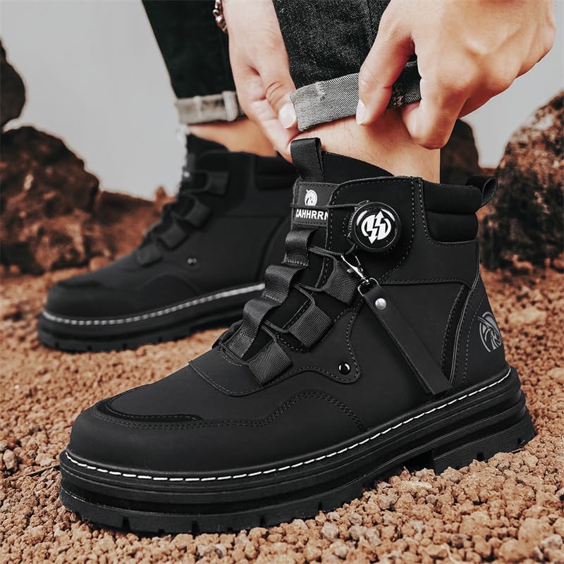Men's High-Top Work Boots, Platform Combat Boots with Lace-Up Closure, Chunky Sole Ankle Boots