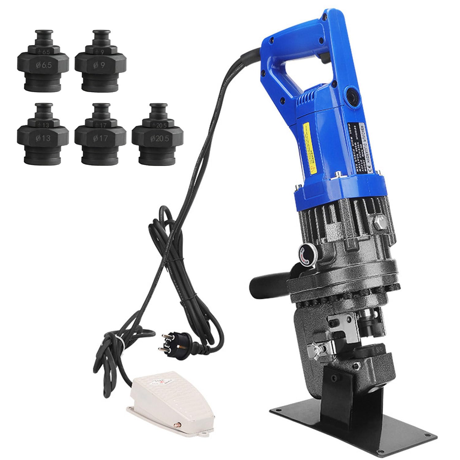 DUMIPME Portable Electric Punching Machine,1800W Hydraulic Metal Hole Puncher,5 Dies Foot Switch Equipped,Fast Punch for Various Metal Plates MHP-20