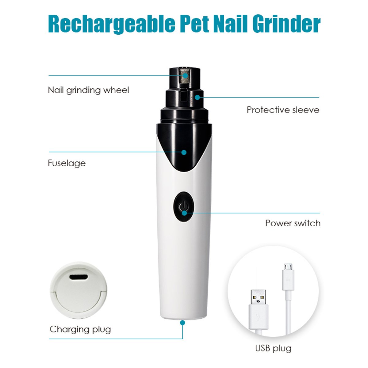 PETCUTE Lime pour Chien Coupe-Ongles électrique pour Chien Affiloir à Ongles Broyeur d'Ongle Rechargeable pour Chien