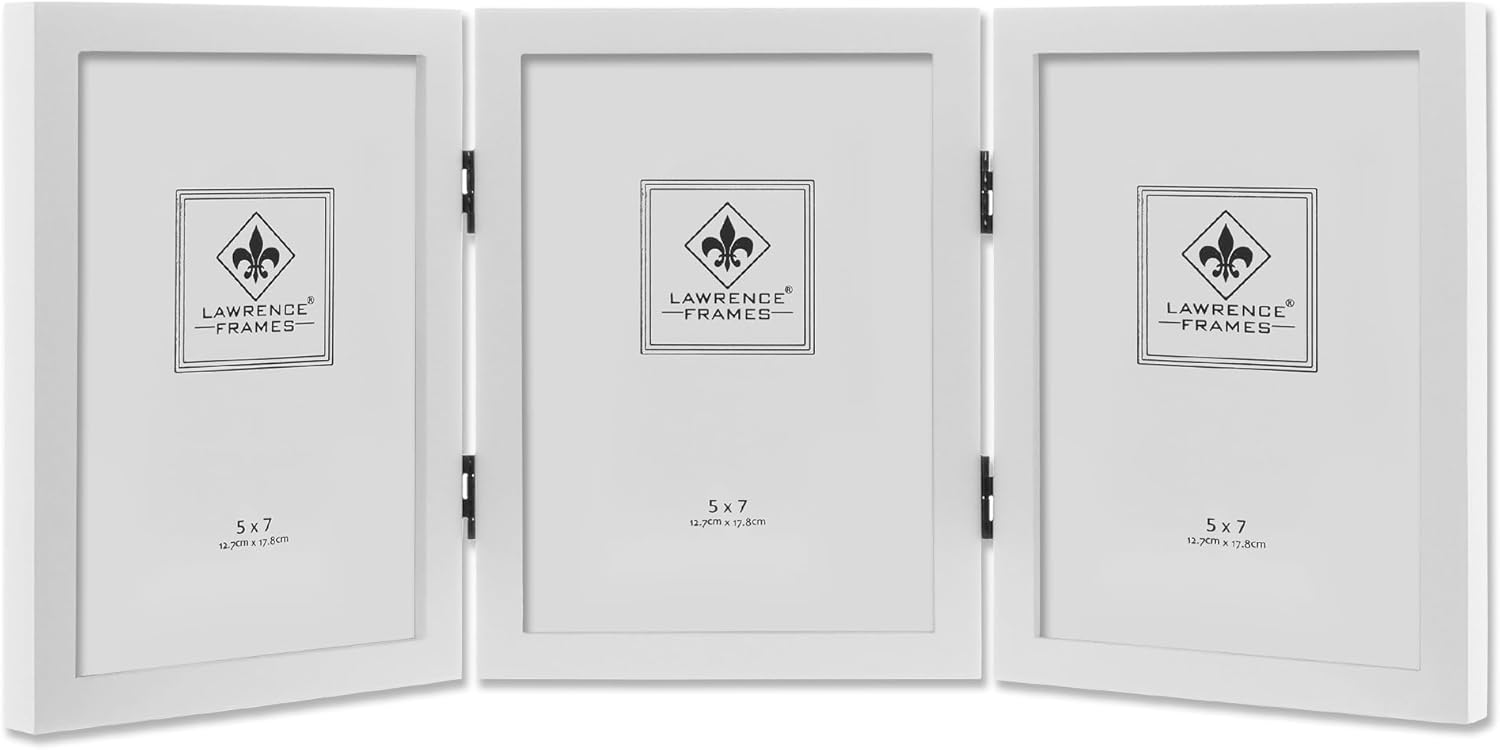 Lawrence Frames Hinged Triple White Wood Picture Frame, Gallery Collection, 5 by 7-Inch