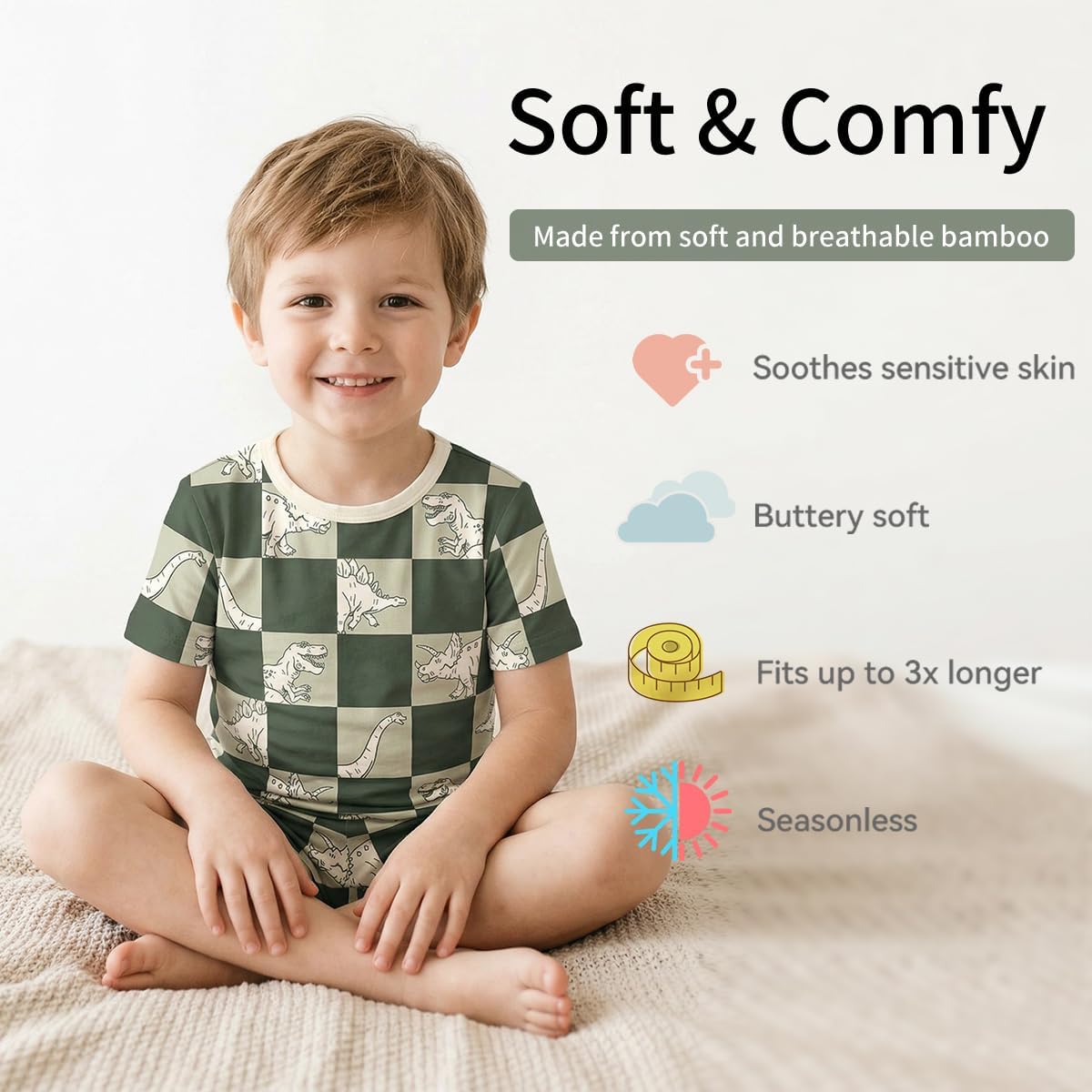 Weiwei Unisex Bamboo Viscose Pajamas Set for Toddler Boys Girls, Short-Sleeve Sleepwear for Kids, Baby Pjs 2pcs