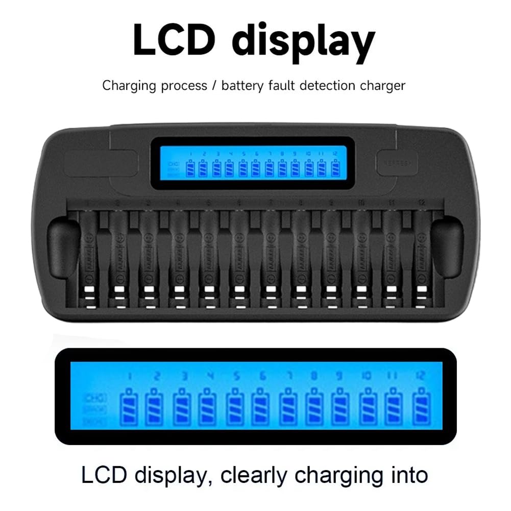 12 Slots 1.2V Ni- Ni-CD AA AAA Rechargeable Battery Charger LCD Display Fast Smart Charger for 9V 3.7V Battery
