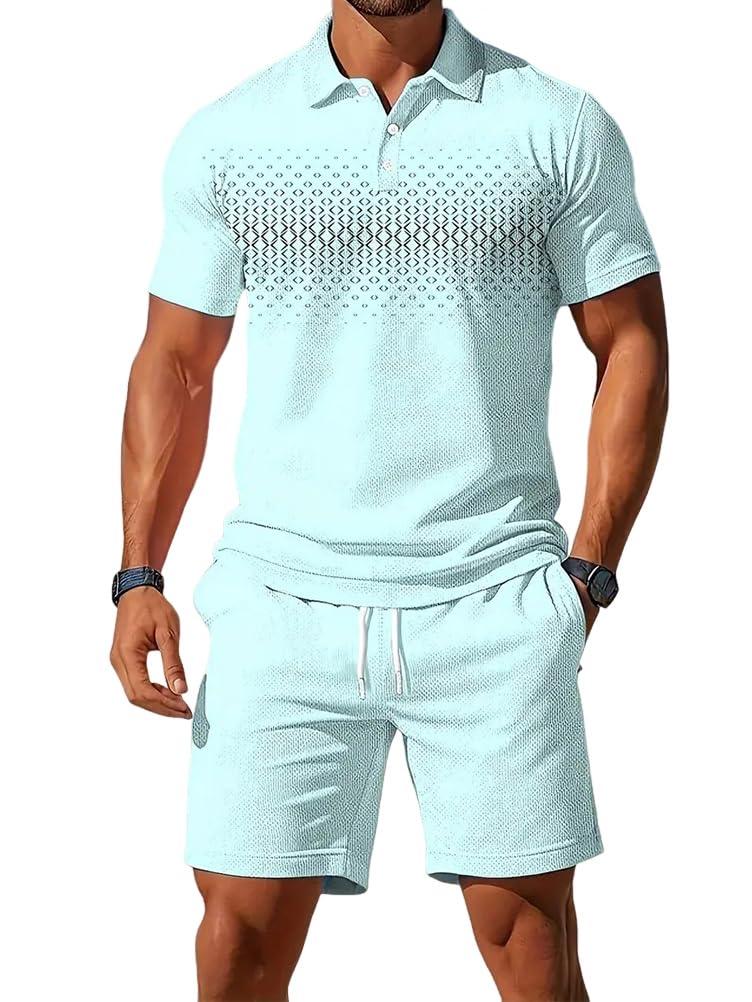 Completi Tuta da Uomo 2 Pezzi Stampa Maglietta Hawaiana T-Shirt + Pantaloncini Tuta Confort Manica Corta Casual Sportiva Allenamento Pigiama Estivo