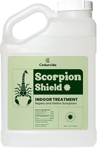 Cedarcide Scorpion Shield (galón) en aerosol para control de plagas de aceite de cedro para interiores, mata y repele escorpiones y otras plagas