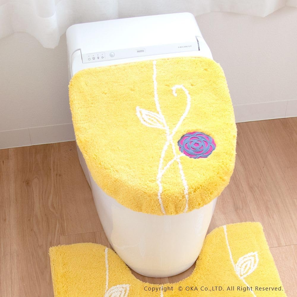 Oka Etof Toilet Lid Cover, Long Type, Yellow [Washing, Heating, Washlet, Washable, Stylish, Scandinavian