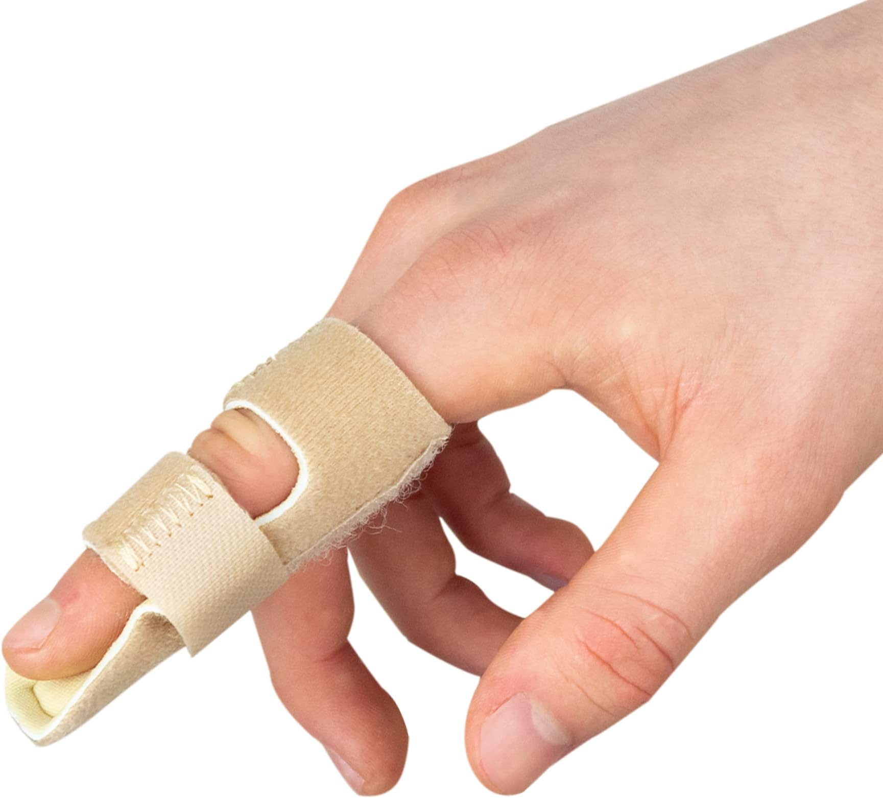 Actesso Neoprene Finger Splint Brace – Injury Support for Mallet Finger, Trigger Finger, Finger Pain, & Broken Finger – For Index, Middle & Ring (Beige)