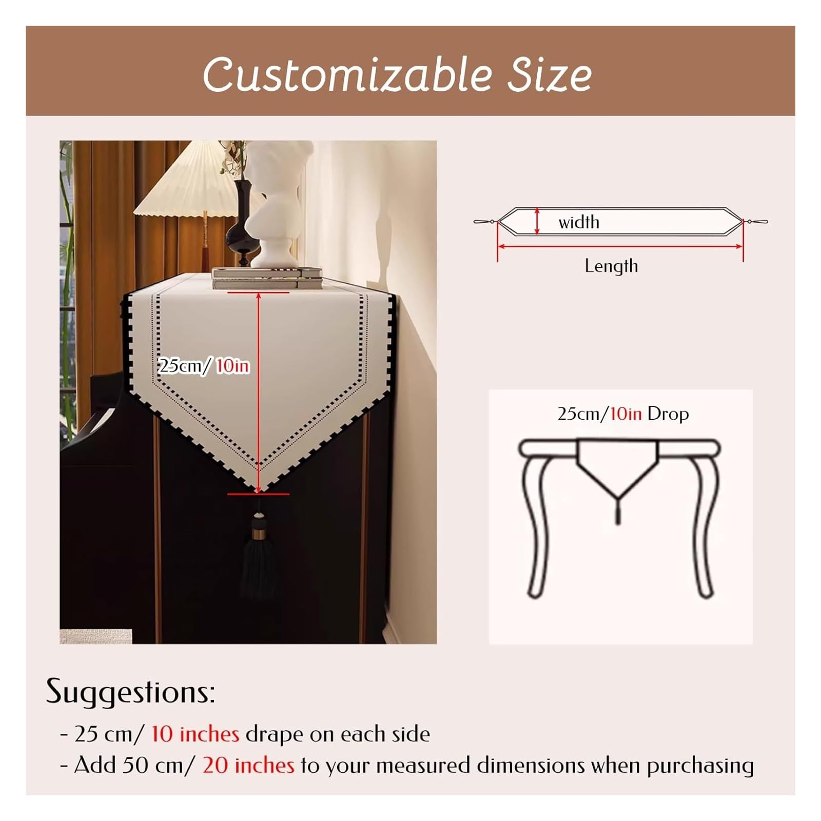 Aufrechter Klavierauflage-Läufer – 12 Zoll rutschfeste, staubdichte Samt-Satin-Matte for Klaviere, Schreibtische und Kommoden(Style-e,30x280cm/11.8x110.2in)