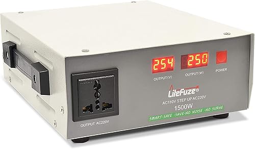 LiteFuze LF 1500-watt Transformador Convertidor de Voltaje de Alta Resistencia con Tecnología de Detección de Vatios - Convertidor de 110/120V a