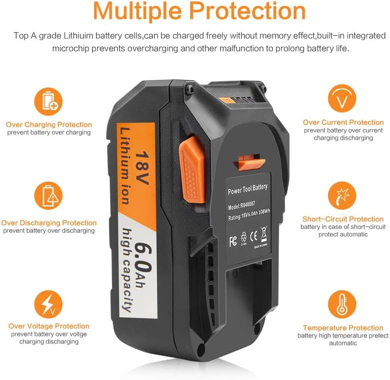Fancy Buying 2Pack 18-Volt 6.0Ah Lithium Ion Replacement Battery Compatible with for RIDGID R840087 R840083 R840086 R840084 AC840086 AC840085 RIDGID 18V Drill Battery