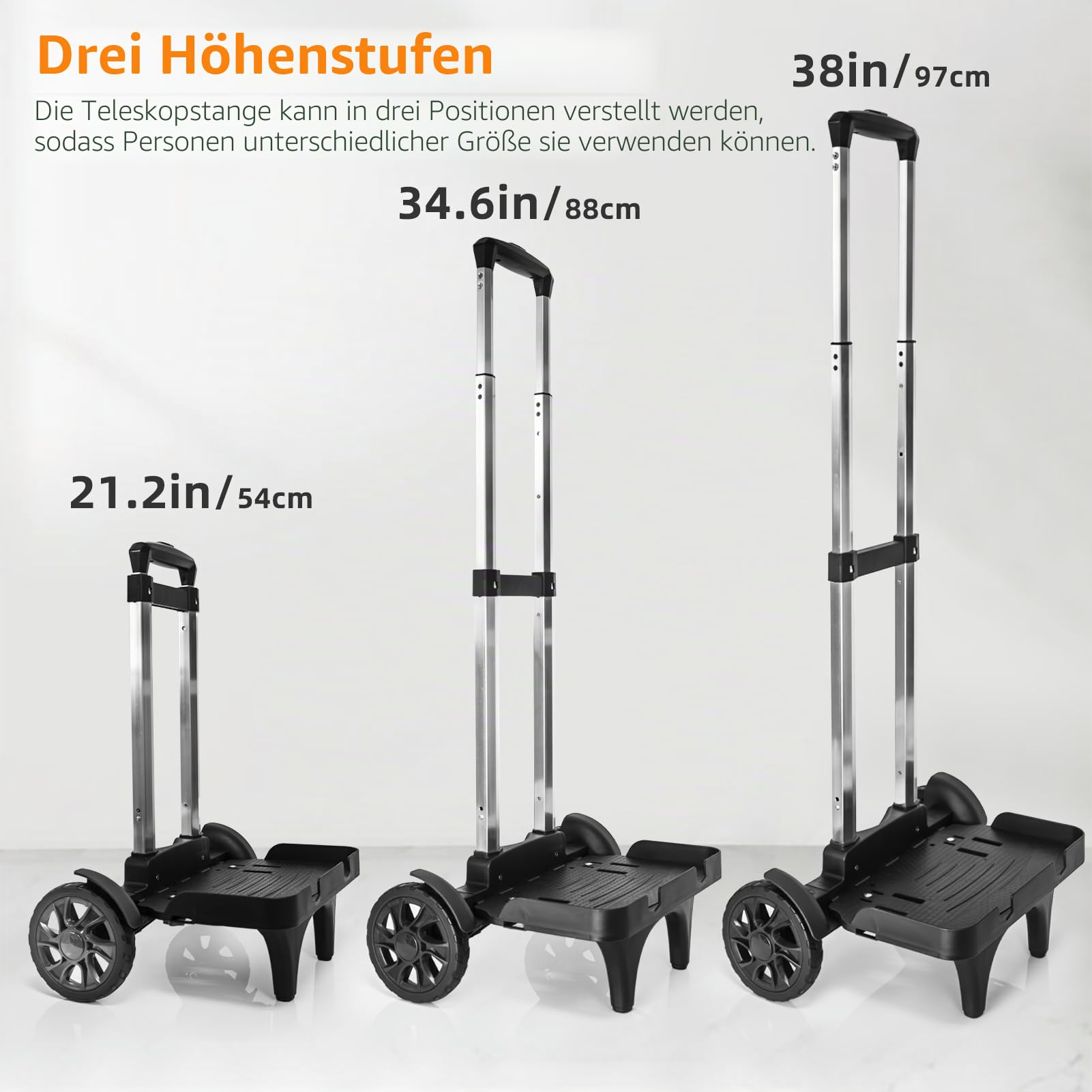 Faltbarer Rucksackwagen aus Aluminium mit großen Rädern, Stabiler Gepäckwagen mit Kantenschutz, Transportwagen für Rucksack, Laptoptasche, Einkaufstasche & Reisen, leicht & tragbar
