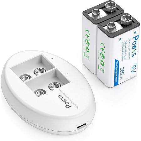 Amazon Com Powxs Rechargeable 9v Battery And Battery Charger Nimh 280 Mah 9 Volt Battery 2 Count For Smoke Alarms Guitar Cameras Toys More Electronics