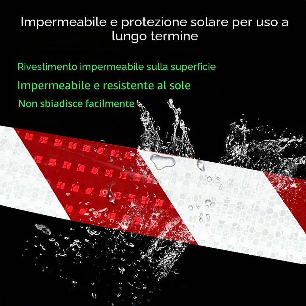 Nastro Catarifrangente Adesivo, Rosso Bianco Nastro Riflettente Autoadesivo, Strisce Catarifrangenti Adesive, Adesivi Segnaletico Sicurezza Impermeabile per Auto Veicoli e Moto,30cm x 3meters