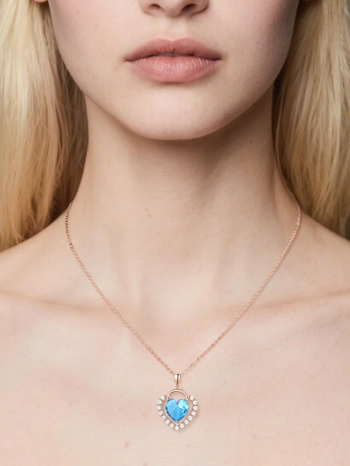 AENEAS Birthstone Necklaces for Women Sterling Silver/Rose Gold Plated Love Heart Pendant Necklace Heart Birthstone Jewelry Gift for Wife Mom Her - Image 4