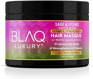 Sage & Lychee Hair Masque Treatment for Stronger, Healthier Hair - Biotin Infused, Promotes Growth & Moisture Retention, All Types, 10oz