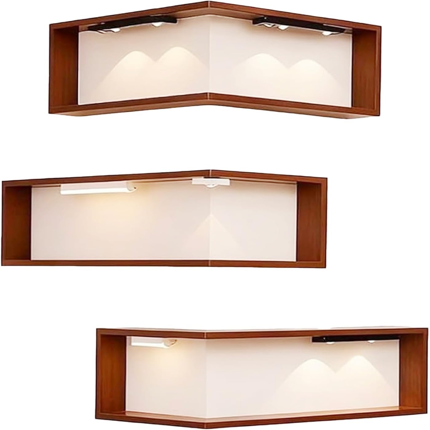 Wall-Mounted Corner Shelf Display Rack,Illuminated Corner Shelf Remote,Set of 3 Corner Floating Storage Shelves,Smart with Light for Figurines and Collectibles (2)