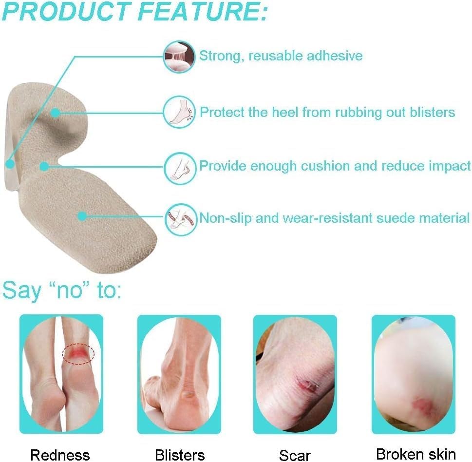 vulrian Heel Grips Liner Cushion Inserts for Loose Shoes Heel Pads Snugs for Shoe Men Women Shoe Bite Protector Foot Pad Shoe Tape Self-Adhesive Foot Care Protector Grip (Beige - T Shape) 4