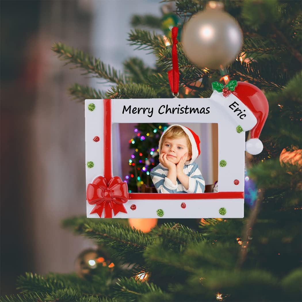 Personalized Christmas Ornament Photo Frame Santa Hat Gift Box image 2