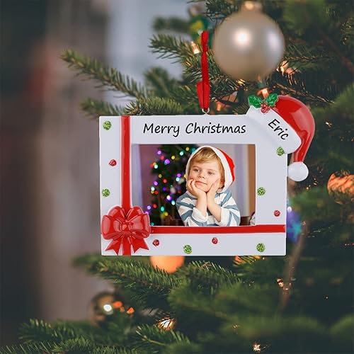Miniatura 2 de Adorno personalizado para árbol de Navidad, marco de fotos con sombrero de Papá Noel, regalo personalizado para la primera Navidad del bebé