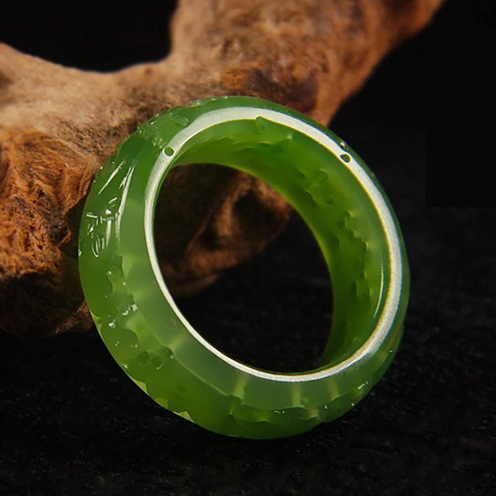 N/V Natürlicher Smaragdspinatgrüner Jade-Ring geschnitzt hohl für Damen