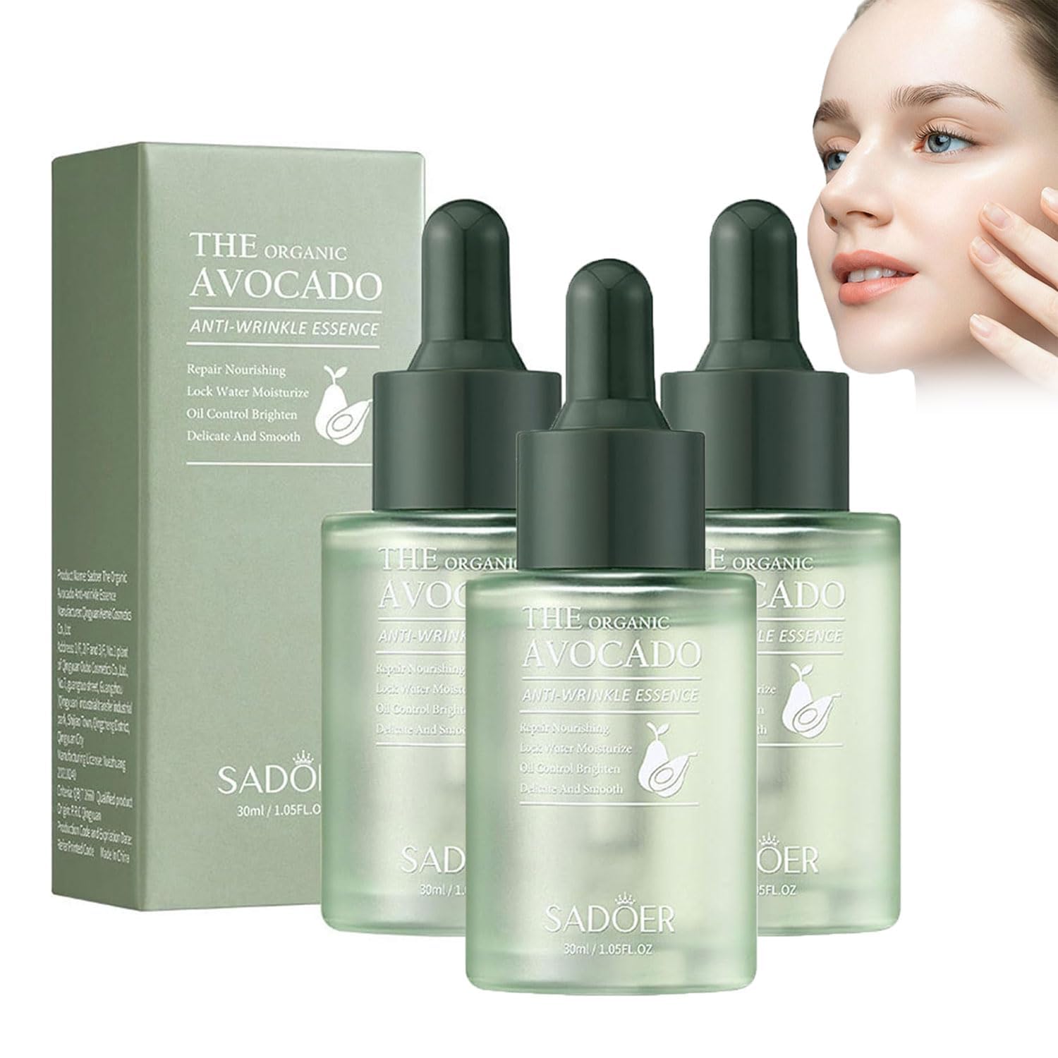 3 Pcs Organic Avocado Anti-Wrinkle Serum Hydrating and Moisturizing, Sadoer The Organic Avocado Anti Wrinkle Essence, Fade Wrinkles, Repair and Nourish