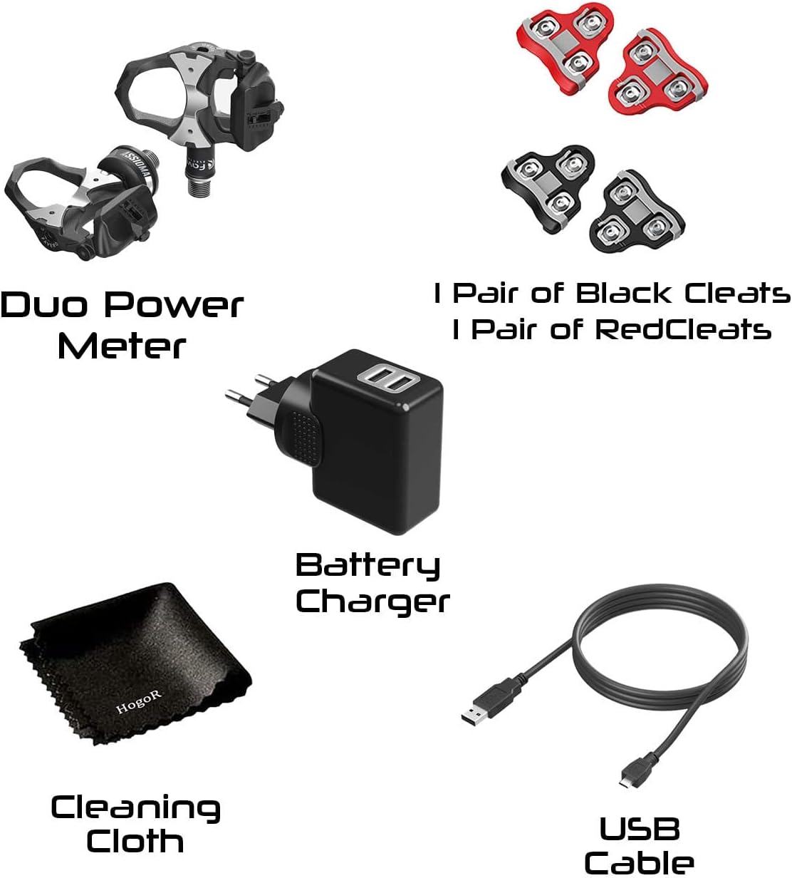 Favero Assioma Duo Upgraded Double-Sided Power Waterproof Meter Pedals with Extra Cleats Bundle with HogoR Cleaning Cloth + Multitool Screwdriver