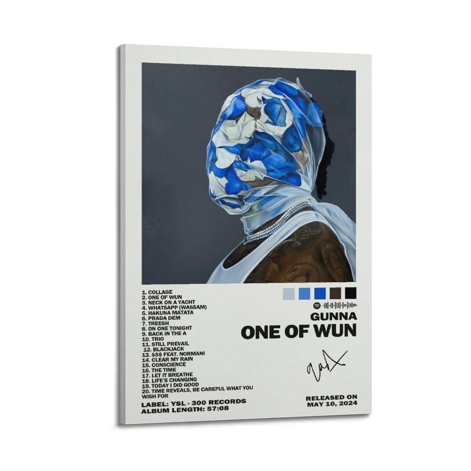 FDRPMHC Gunna Poster Wunna Album Cover Canvas Wall Art Decor Living Room Modern Family Bedroom 12x18inch(30x45cm) Frame-style