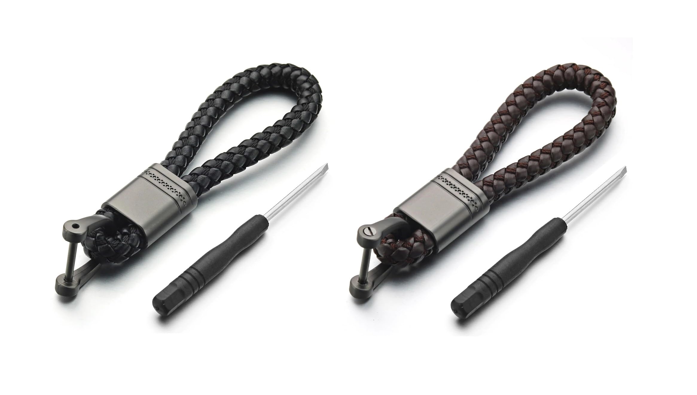 Contacts Brown Braided Keychain Leather Strap Keyring Accessories PU Rope Hook Keyring with Zinc Alloy - Rope Black & Brown Pack 2…