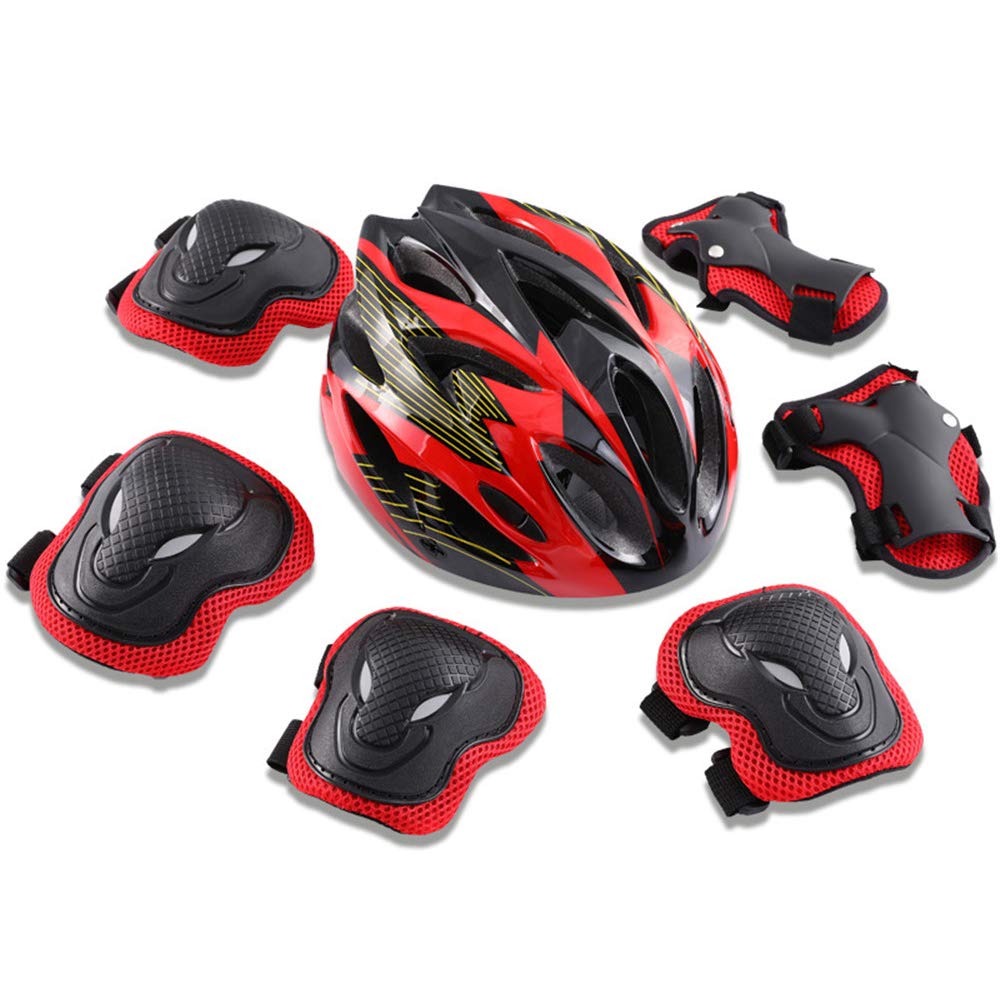 Juego Protectores para Niños, Juego Rodilleras, Equipo Protección, Casco, Muñequeras para Niños, Patín En Línea.,Back Red,S