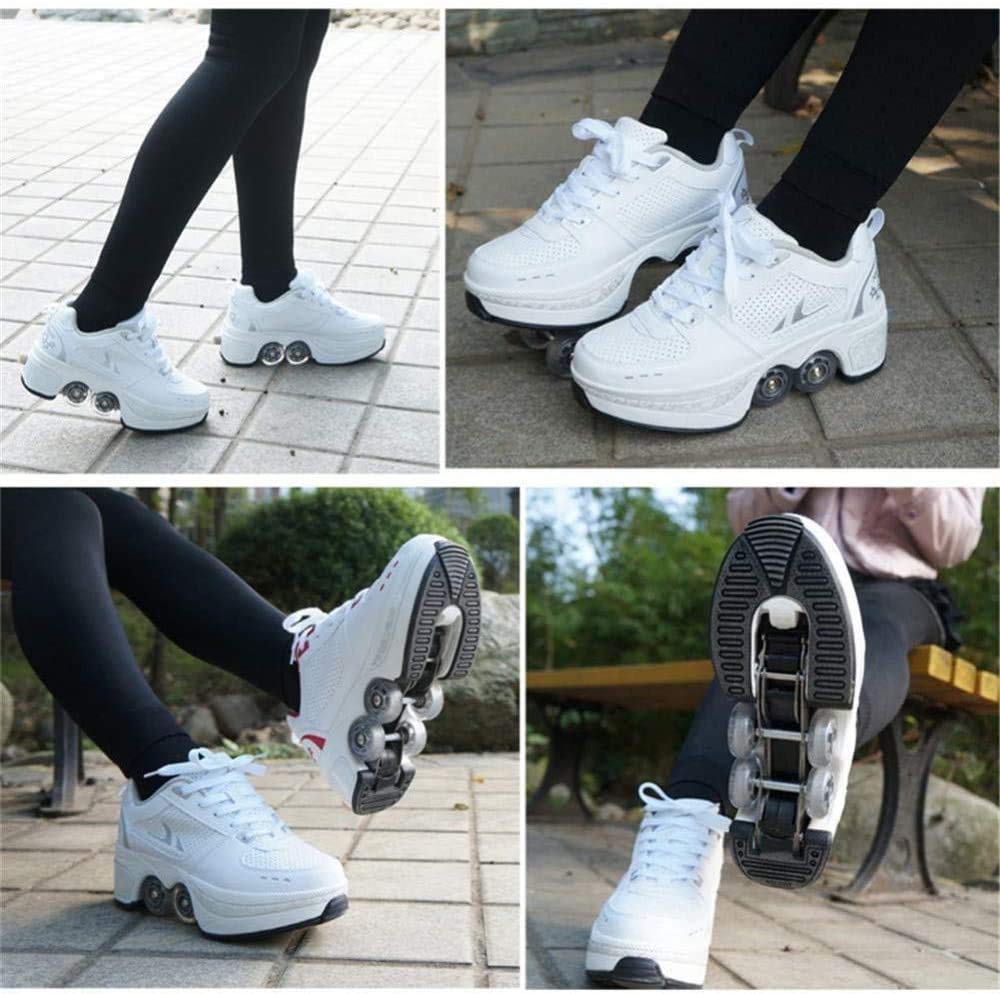 2-in-1-Mehrzweckschuhe，Doppelte Fahrbare Rollen-Schuhe - Für Jungen-Mädchen-Kinderrochen-Schuhe Mit Vier Rädern, Rollschuhe Schuhe Mädchen Jungen Radschuhe Kinder Rad