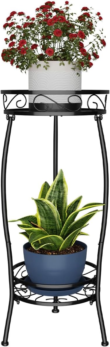 H HOMEXIN Plant Stand Indoor- 2 Tier Metal Tall Plant Stand 26.5" Flower Stand Holder Heavy Duty Rustproof Plant Shelf Rack for Corner Garden Patio Lawn Balcony office Outdoor