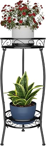 H HOMEXIN Soporte para plantas para interiores y exteriores, soporte alto de metal de 2 niveles para macetas de 26.5" soporte para flores de