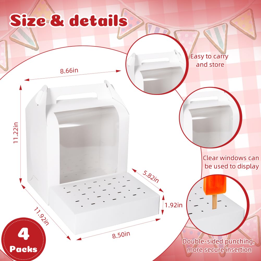 Cajas portátiles para tartas: 4 recipientes de embalaje para tartas con ventana transparente, cajas de exhibición de piruletas utilizadas para bodas, baby showers, fiestas de cumpleaños