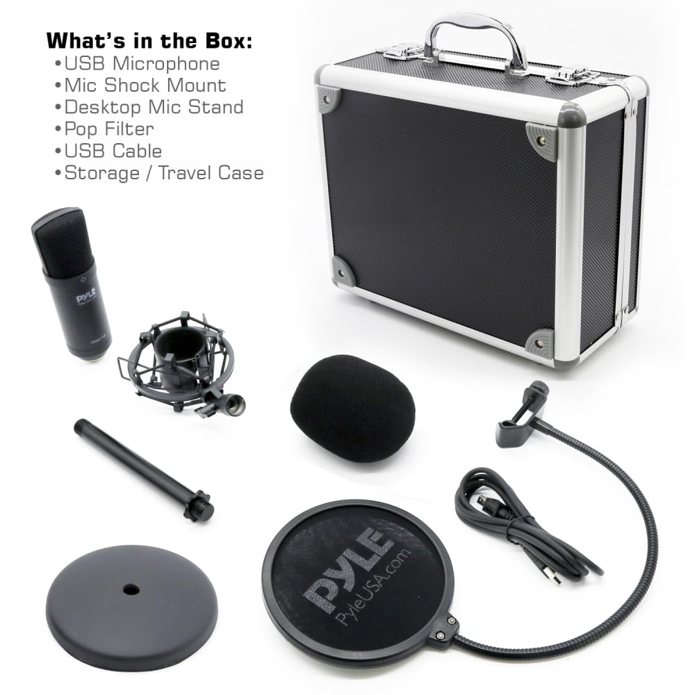 Pyle PDMIKT120 - Kit di registrazione con microfono cardioide audio con supporto da tavolo e filtro pop, per giochi PS4, streaming, podcasting, studio, Youtube, funziona con Windows Mac PC