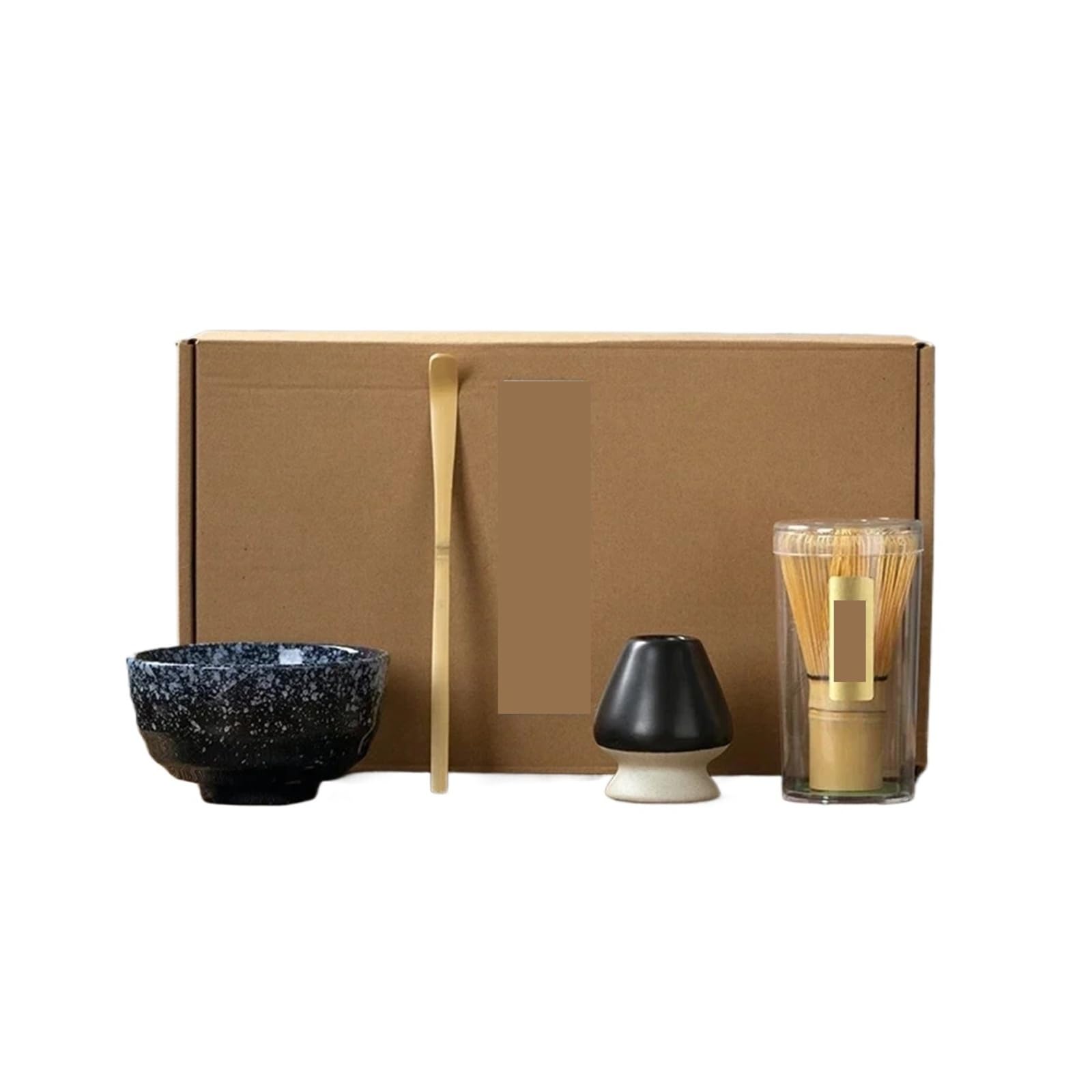 Ceremonia de licuadora Matcha, juego 4/5/6 Uds., tazón Chawan cerámica, batidor bambú y cuchara for té, Kit herramientas(Style C 4PCS)