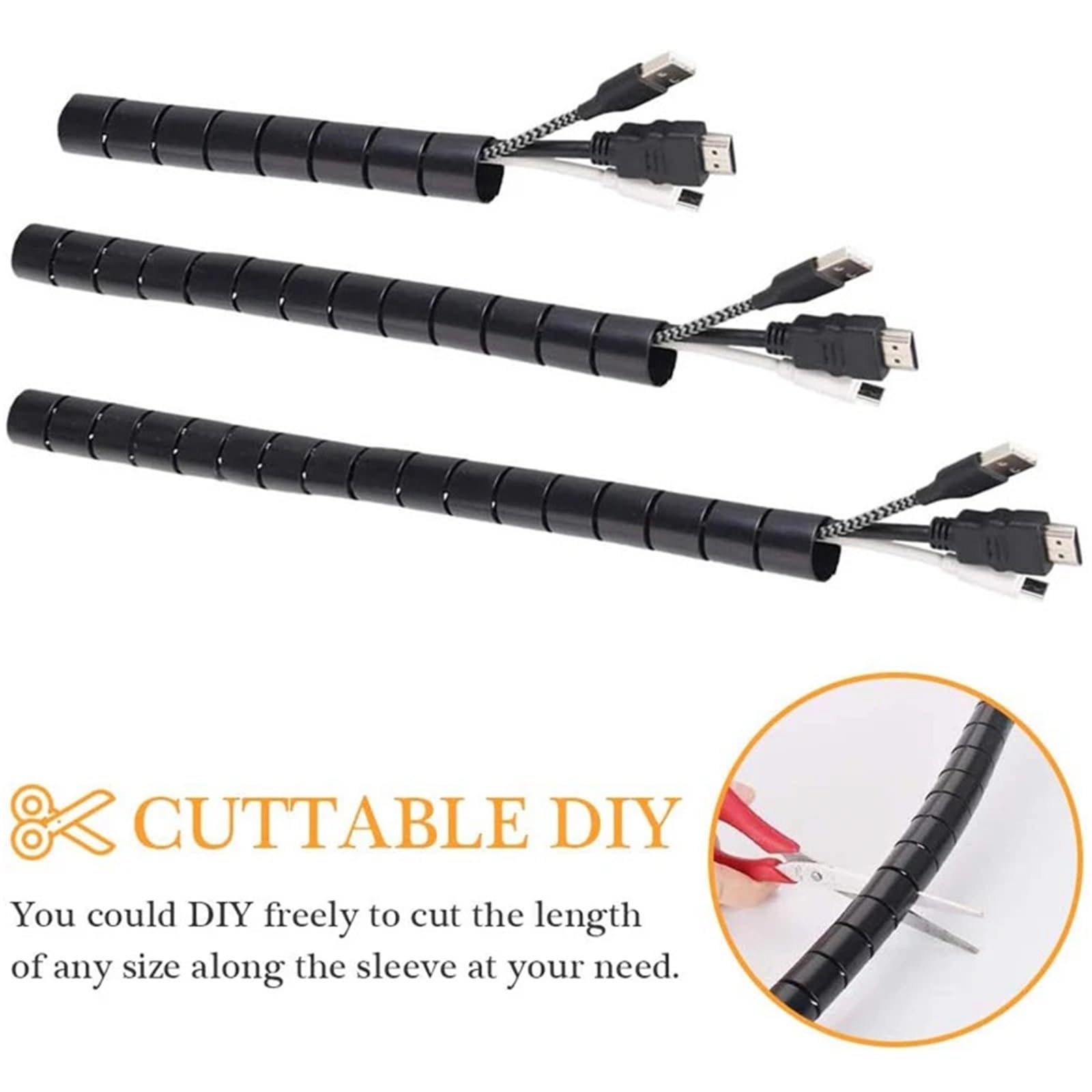 Kabelschlauch Schwarz Spiralkabel-Drahtwickel, Computerkabel-Management, Wickelschlauch, Flexible Schutzhüllen, Büro-Organizer-Abdeckung(10mm,10m (5pcs))