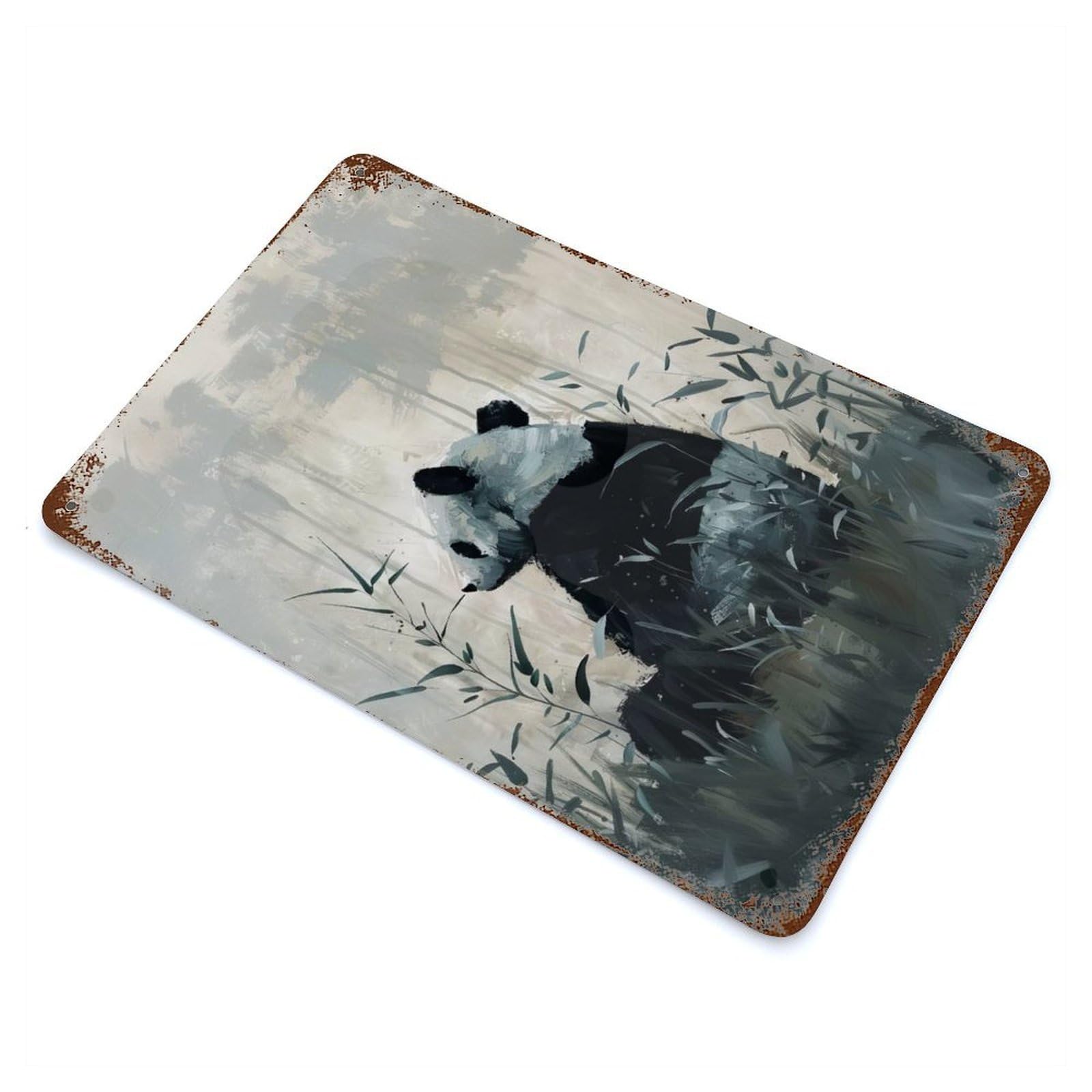 Garage Style Panda in Bamboo Forest Rust Effect Tin Sign 11.8"x7.9", Industrial Home Decor for Bar And Workshop