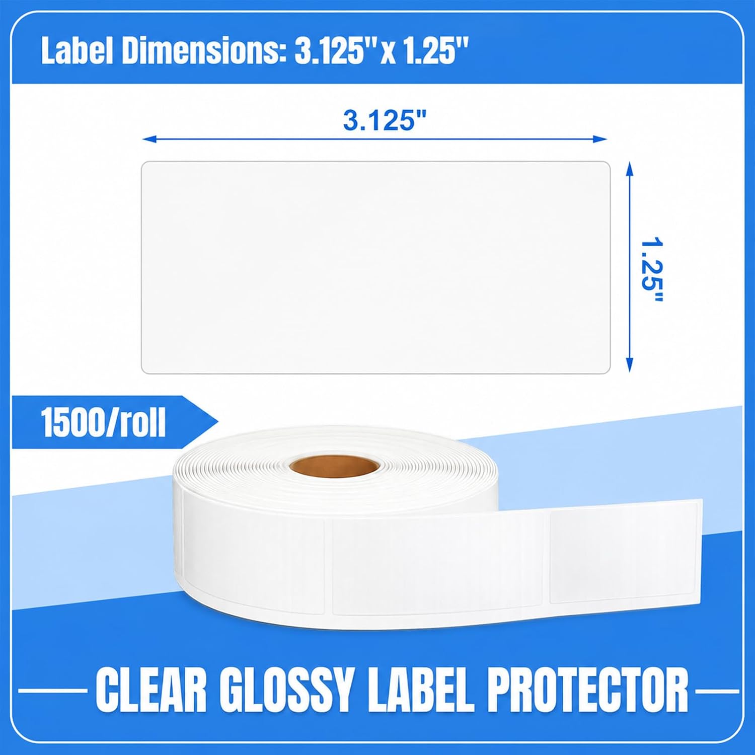 1500 Pcs 3.12'' x 1.25'' Clear Label Protector with Dispenser Box image 2