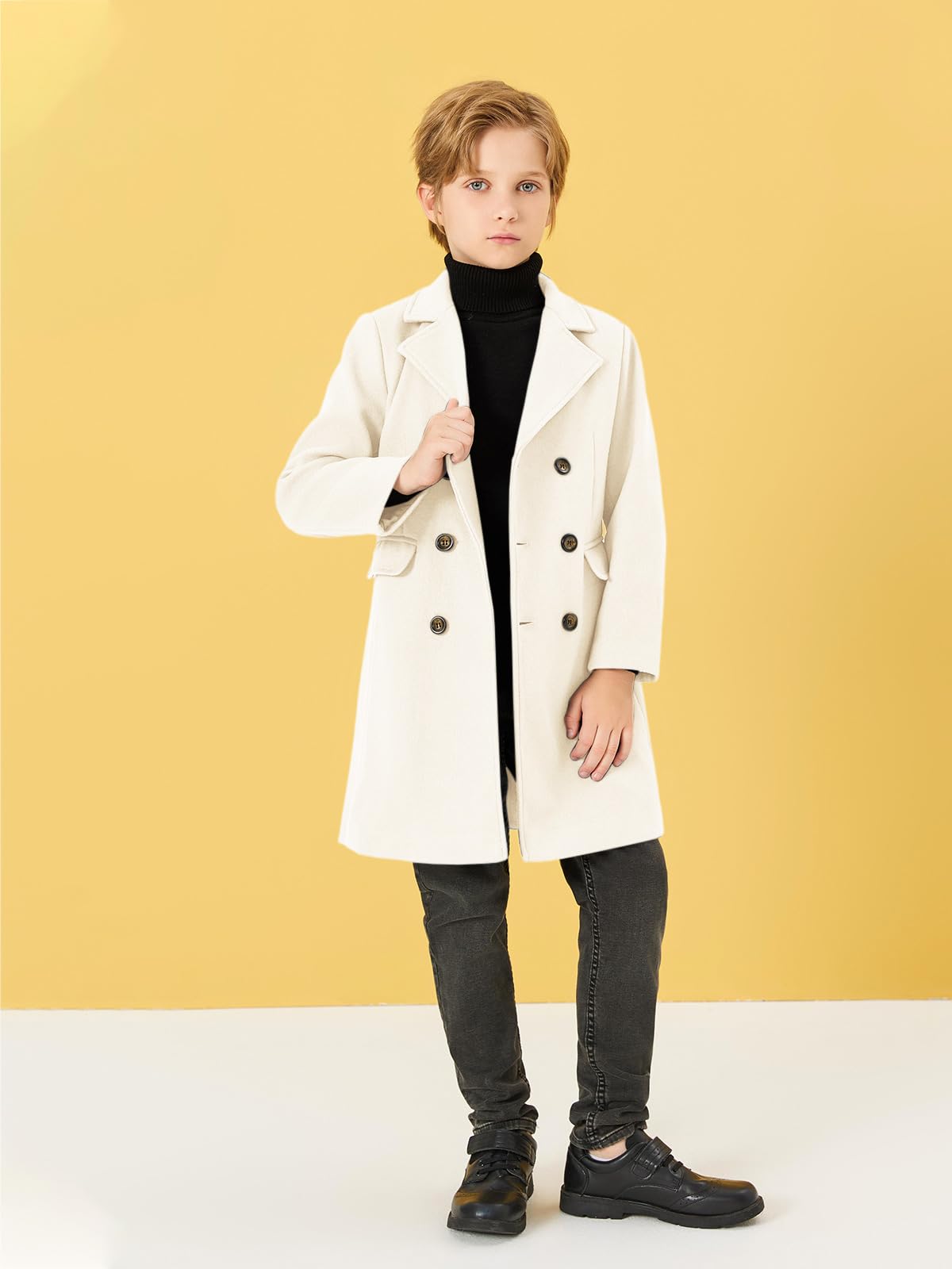 Haloumoning Cappotto invernale da bambino con tasche doppiopetto 5-14 anni