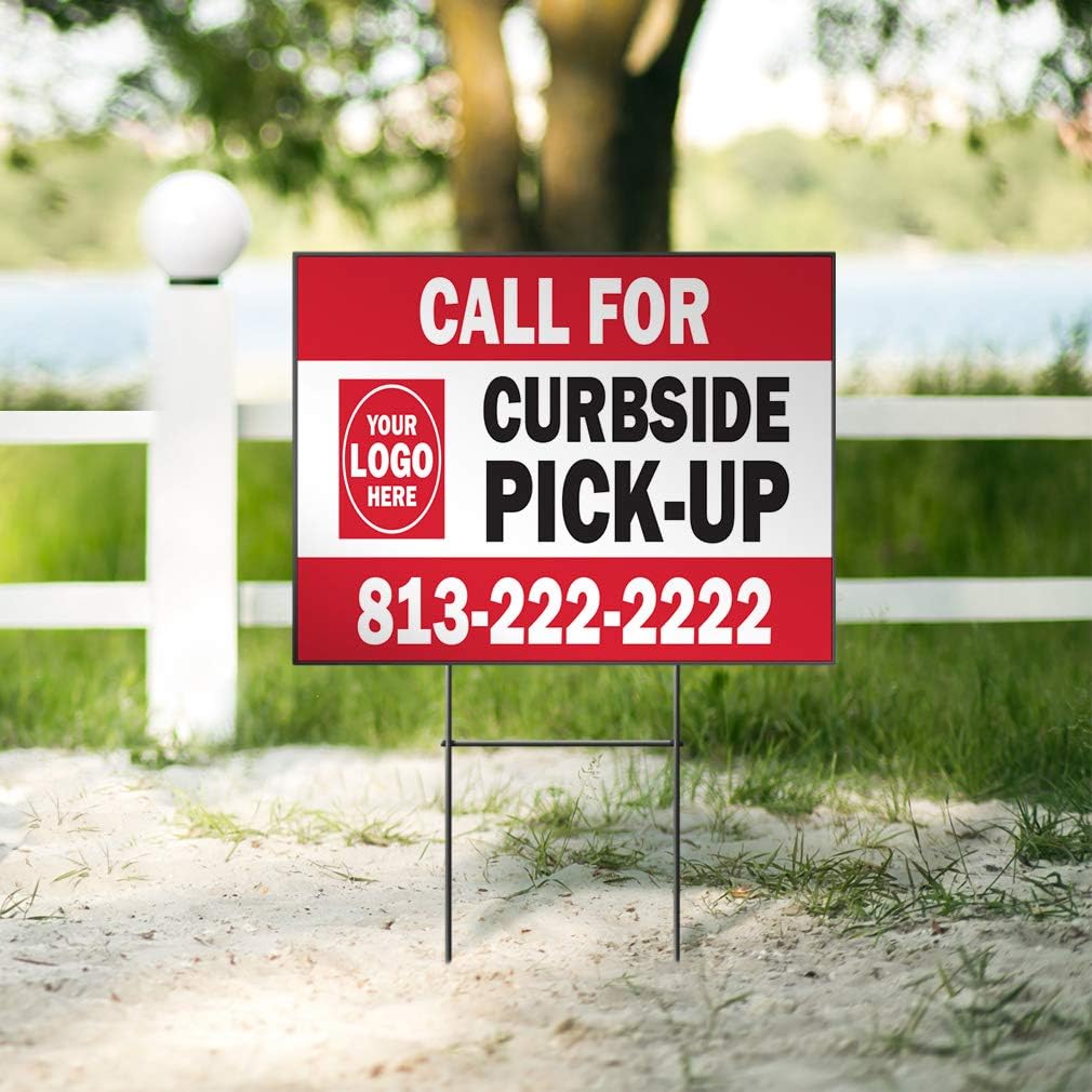 Fastasticdeals Call for Curbside Pick up Logo and Phone Number Custom Personalized Yard Sign Wheatherproof for Sale Sign 24Inx18In 1 Side Print