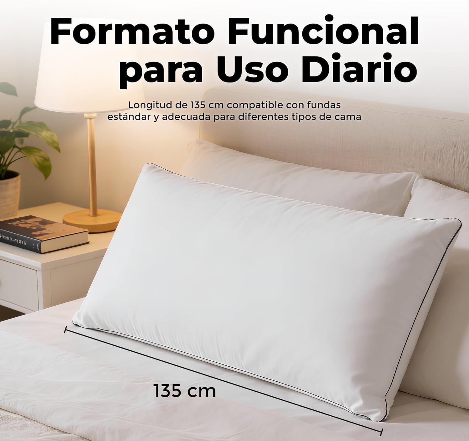 Almohada Viscoelástica con Carbono Activo Firmeza Media Soporte Cervical Transpirable Antiodor Hipoalergénica Alivia Presión Mantiene Columna Alineada Funda Lavable - 135cm