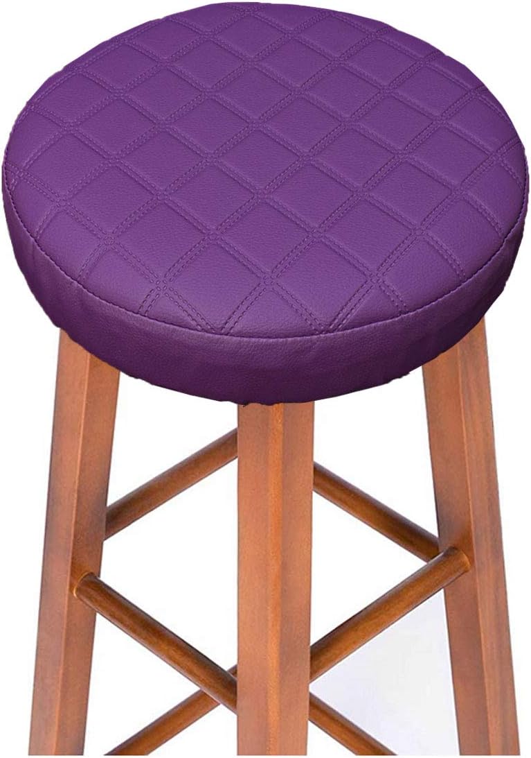 Round Barstool Covers Waterproof PU Padded Bar Stool Cushion with Elastic Protectors Relieve Pressure Diam 13" (Thk 2") Purple
