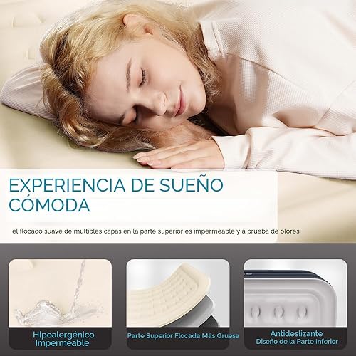 Miniatura 4 de Colchón de aire individual con bomba incorporada elevada, cama individual inflable mejorada, autoinflabledesinflado rápido de 2 minutos, 18