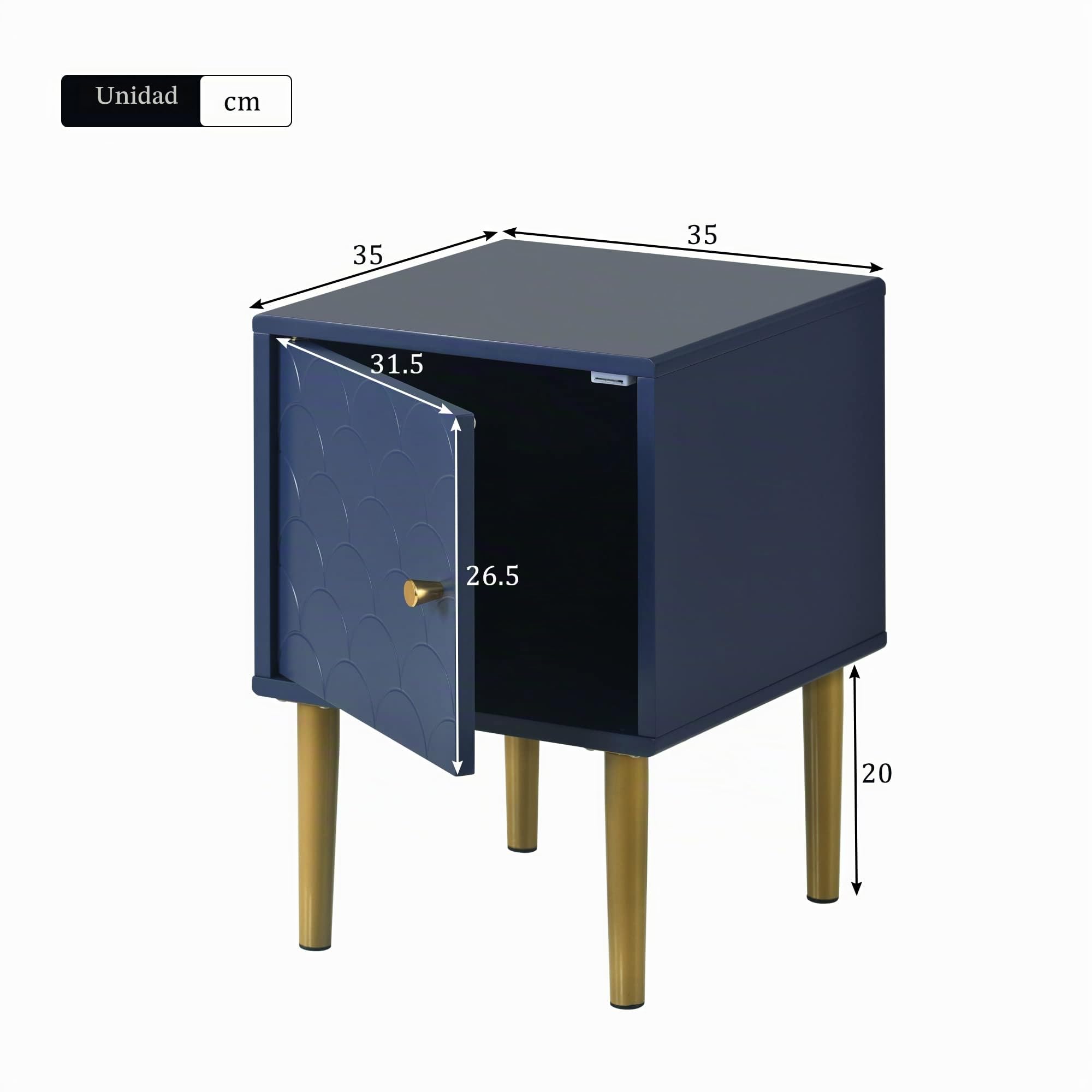 KAZZIO Juego de 2 mesitas de noche, mesitas de noche, mesitas auxiliares, color azul marino, mesa de sofá adecuada para cualquier cama y dormitorio (mesita de noche, 2)