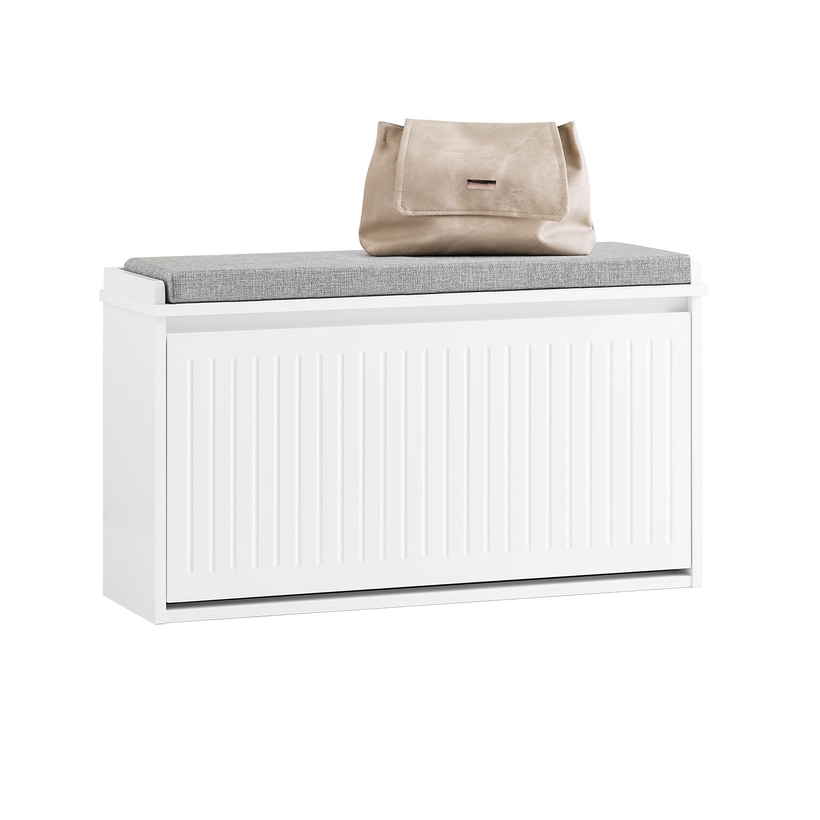 SoBuy FSR98-L-W szafka na buty z siedziskiem i poduszką, obciążenie do 155 kg, do korytarza i salonu, 80 x 45 x 26 cm, biała