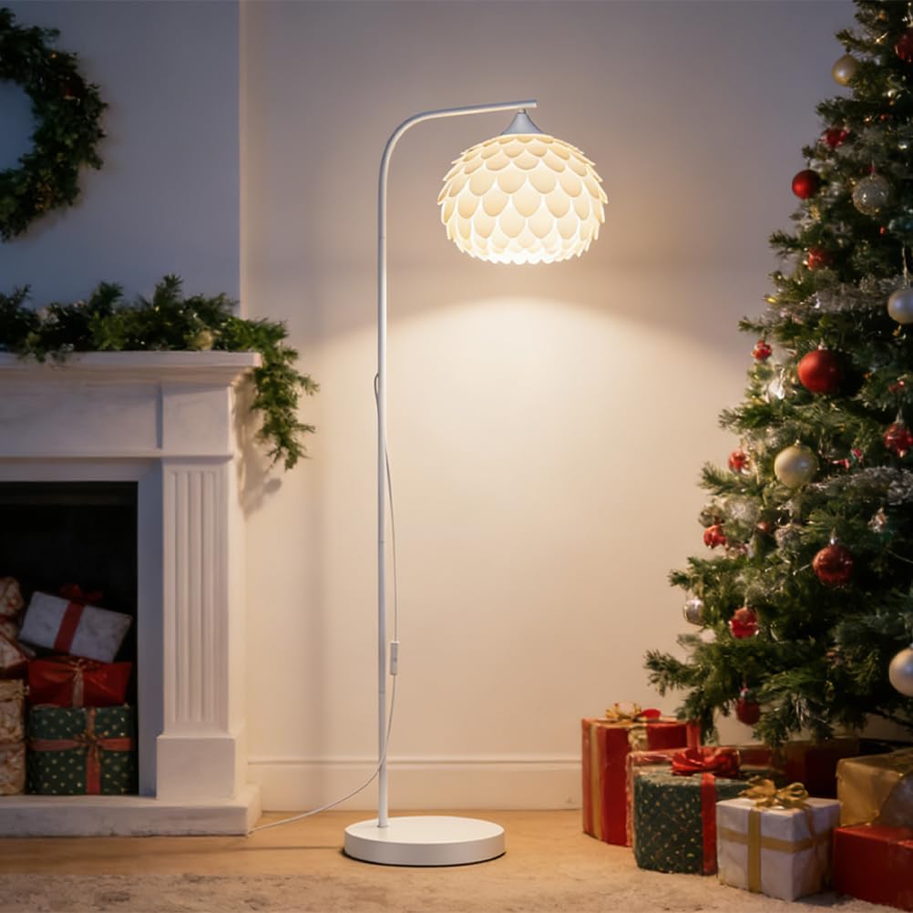 OUSFOT Lampara de Pie Salon 153CM 230V, E27 Portalámparas, Fácil de Instalar, Blanco, para Sala de Estar, Dormitorio, Estudio 【sin Bombilla】