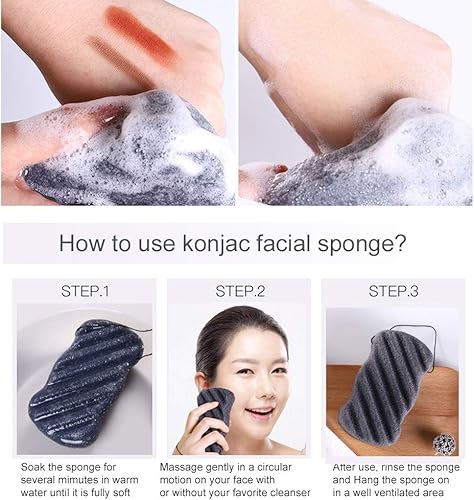 Miniatura 3 de JOSALINAS Nature Konjac - Esponja facial (3 paquetes con carbón de bambú activado para limpieza facial cosmética)