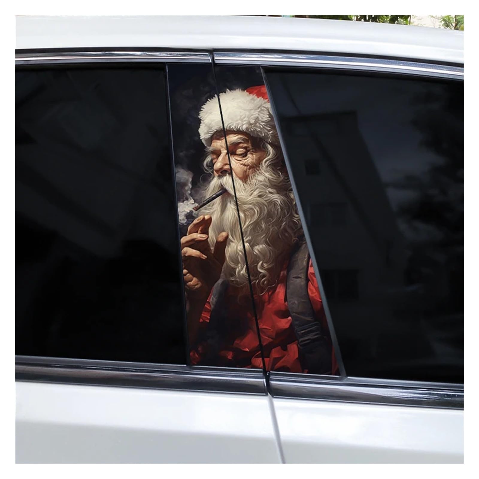 Car Side Decals 2pcs Christmas Kind Interesting Santa Claus Car B-Pillar Sticker Sunscreen Cover Scratches Center Column Decal(Style B)