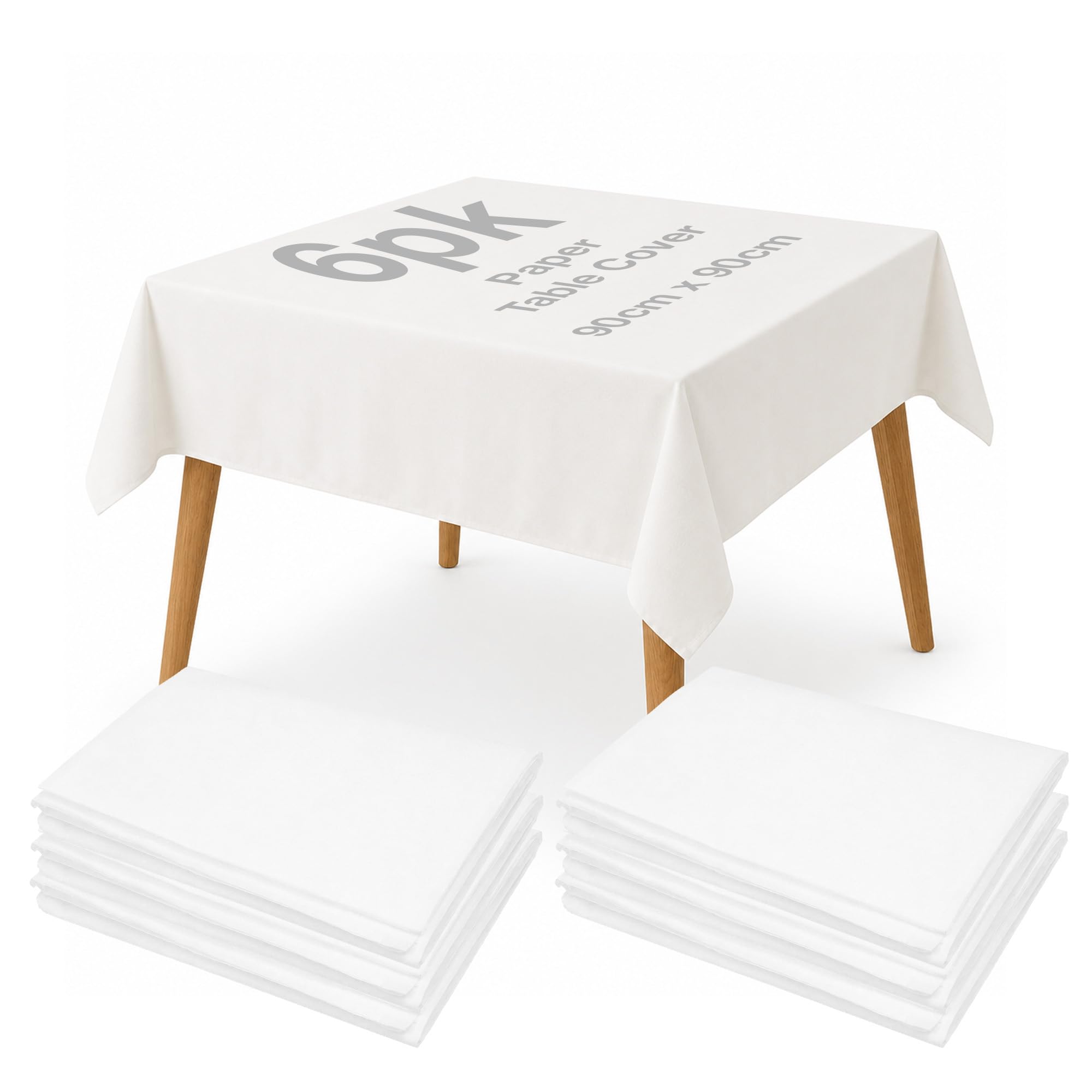 Navoys Disposable Paper Table Cloths, White, 6 Pack, 90x90cm