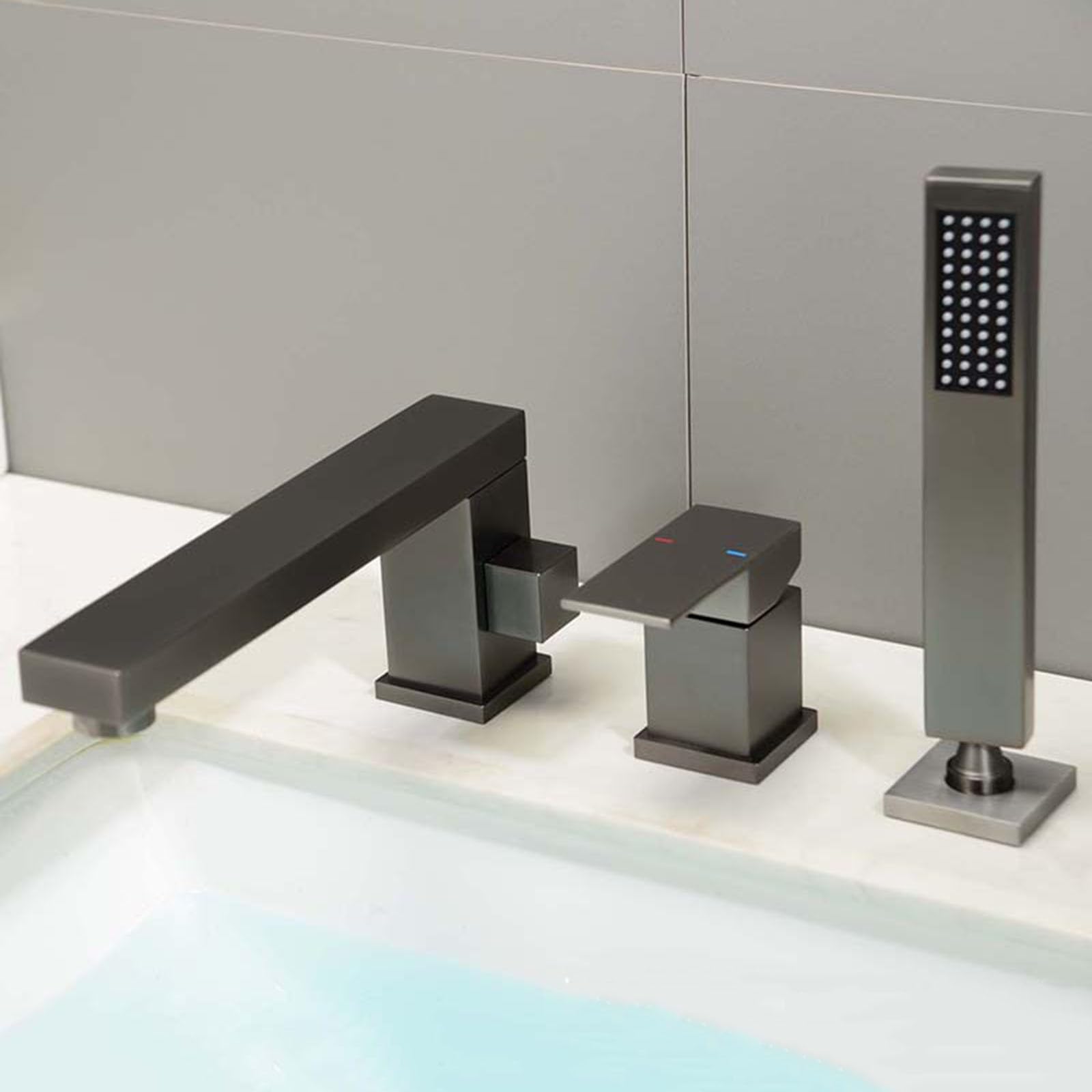 Mitigeur baignoire 3 trou haut de gamme design pivotant 360 gris