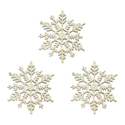 Pop The Party 3pcs White Snowflakes Ornaments Glitter Snowflake for Winter Indoor Outdoor Christmas Tree Window Room Decorations Giant Craft Snowflakes